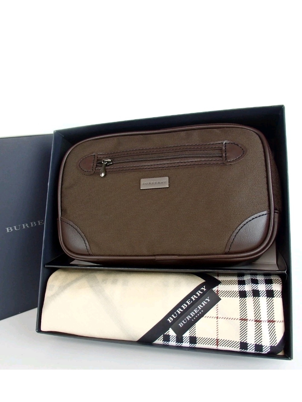 Burberry Men's Brown Canvas & Leather Travel Pouch
